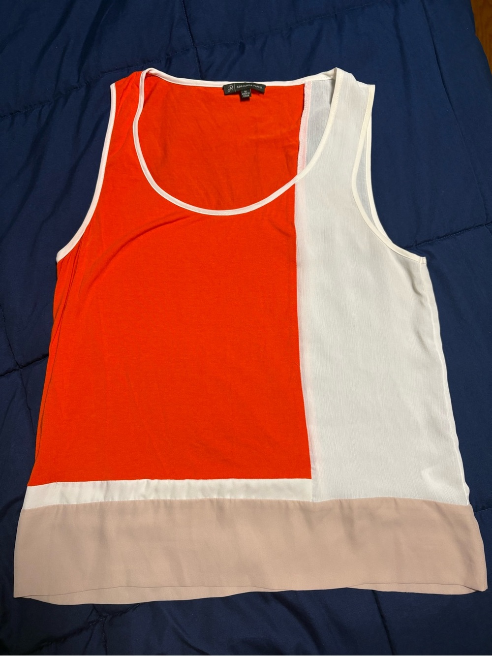 Sleeveless Colorblock Tank Top - Orange White & Beige